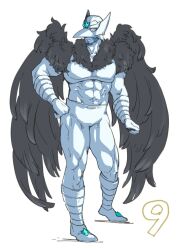 Rule 34 | 1boy, armor, artist request, crowman, full body, kinnikuman, looking at viewer, no humans, scar, wings