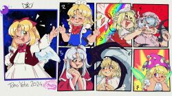 2024 6+girls alice_margatroid alternate_costume american_flag_dress angel angel_wings anger_vein angry apron ascot bad_source bat_wings blonde_hair blue_dress blue_eyes blue_hair blush bow capelet clenched_teeth closed_eyes clownpiece crown dated dress enmaided fairy_wings feathered_wings flandre_scarlet frilled_apron frills gem gengetsu_(touhou) grin hair_bow hairband hat jester_cap legacy_of_lunatic_kingdom long_hair looking_at_viewer maid maid_apron maid_headdress mob_cap moon mugetsu_(touhou) multiple_girls nervous_sweating noctiilio nose numbered one_eye_closed open_mouth own_hands_together pointy_ears puffy_sleeves purple_eyes rainbow red_bow red_eyes remilia_scarlet ribbon round_teeth sharp_teeth shinki_(touhou) short_hair short_sleeves side_ponytail signature simple_background skirt smile sweat teeth touhou touhou_(pc-98) unconventional_maid upper_teeth_only v waist_apron white_apron white_wings wings worried yellow_eyes