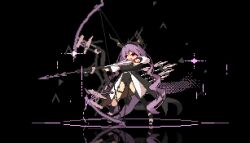 1girl animated arknights bow_(weapon) drawing_bow holding_bow_(weapon) horns looping_animation pixel_art purple_hair red_eyes single_thighhigh sky_kirsche solo tagme tail thighhighs typhon_(arknights) video weapon