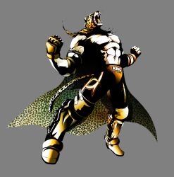 Rule 34 | 1boy, abs, absurdres, animal head, cape, character name, clenched hands, fingerless gloves, fujisawa tomio, full body, gloves, grey background, highres, jaguar tail, king (tekken), looking up, luchador, male focus, muscular, muscular male, non-web source, official art, open mouth, simple background, solo, tail, tekken, tekken 7, topless male