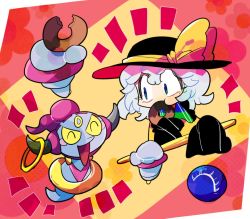 1girl blue_eyes closed_eyes crossover donut eating food food_bite furukawa_(yomawari) gen_6_pokemon hat hoopa hoopa_(confined) jewelry komeiji_koishi legendary_pokemon mythical_pokemon nintendo open_mouth pokemon pokemon_(creature) ring silver_hair third_eye touhou
