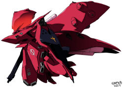 Rule 34 | antennae, beam rifle, char&#039;s counterattack, char&#039;s counterattack - beltorchika&#039;s children, commentary, dated, energy gun, glowing, glowing eye, gun, gundam, holding, holding gun, holding weapon, mecha, mobile suit, nakazaki tou, nightingale (gundam), no humans, one-eyed, pink eyes, robot, science fiction, shield, signature, solo, thrusters, weapon, white background