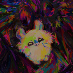 1other :3 abstract animal_ears animal_feet animal_hands blush chibi chibi_only chibikemo chiikawa colorful fluffy furry highres horror_(theme) momonga_(chiikawa) other_focus petday solo squirrel squirrel_ears