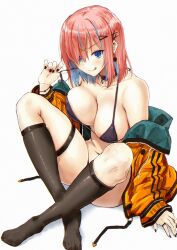 Rule 34 | 1girl, artist request, bikini, blue eyes, breasts, character request, cleavage, copyright request, large breasts, pink hair, smile, sweater, swimsuit, tagme, tongue