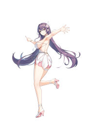 Rule 34 | 1girl, absurdres, aeri (closers), arm up, armpit focus, armpits, back, backless shirt, bare arms, bare legs, bare shoulders, breasts, choker, closed mouth, closers, flower, full body, green eyes, hair flower, hair ornament, high heels, highres, index finger raised, large breasts, leg up, long hair, looking to the side, miniskirt, mole, mole under mouth, no bra, official art, outstretched arm, pink skirt, purple hair, shirt, side slit, sideboob, simple background, skindentation, skirt, sleeveless, sleeveless shirt, smile, solo, spaghetti strap, standing, standing on one leg, thigh strap, thighs, very long hair, white background, white choker, white shirt