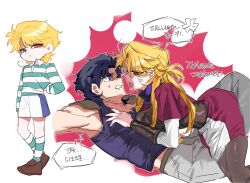 Rule 34 | 0wryyy, 2boys, blonde hair, blue eyes, blue hair, chibi, chibi inset, dio brando, highres, jojo no kimyou na bouken, jonathan joestar, korean text, long hair, male focus, multiple boys, phantom blood, short hair
