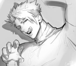 Rule 34 | achilles (fate), animal ears, cat ears, fate/grand order, fate (series), greyscale, l m00g, monochrome, muscular, muscular male, paw pose, sketch, tongue, tongue out, upper body