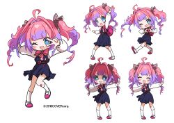 Rule 34 | 1girl, absurdres, black dress, blue eyes, blush stickers, chibi, dress, full body, highres, hololive, hololive dev is, kikirara vivi, long hair, marie (marie cookie222), multicolored hair, pink hair, purple hair, reference sheet, shirt, shukusei!! loli-kami requiem, simple background, twintails, two-tone hair, virtual youtuber, white background, white shirt