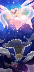 bad_id bad_pixiv_id cosplay diancie dress gen_6_pokemon gen_7_pokemon highres kaname_madoka legendary_pokemon magearna magearna_(normal) magical_jim mahou_shoujo_madoka_magica mahou_shoujo_madoka_magica_(anime) mega_diancie mega_pokemon mythical_pokemon nintendo no_humans parody pokemon pokemon_(anime) pokemon_(creature) pokemon_oras pokemon_sm tears trait_connection ultimate_madoka ultimate_madoka_(cosplay) upside-down walpurgisnacht_(madoka_magica) walpurgisnacht_(madoka_magica)_(cosplay)