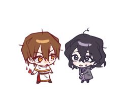 Rule 34 | 1b (dlqotlswk), 1boy, 1girl, black coat, black eyes, black gloves, black hair, black shoes, brown eyes, brown hair, capelet, chibi, chibi only, coat, commentary request, dress, fire, gloves, gold trim, hair between eyes, hood, hood down, hooded coat, jabuchi you, korean commentary, long sleeves, medium hair, messy hair, open clothes, open coat, open mouth, outline, own hands together, pants, purple dress, pyrokinesis, red pants, saibou shinkyoku, shoes, side slit, simple background, sweat, transparent background, white capelet, white coat, white outline, yanagi nina