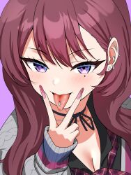 absurdres character_request copyright_request cunnilingus_gesture highres maretto piercing tagme tongue tongue_out tongue_piercing v