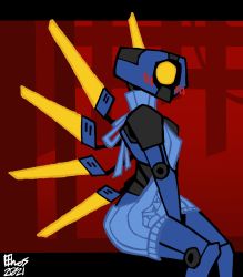 absurdres highres meme_attire red_background robot tagme ultrakill v1_(ultrakill) virgin_killer_sweater