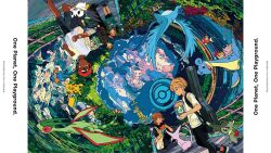 2girls 3boys aqua_jacket articuno artist_name axew backwards_hat baseball_cap berry_(pokemon) black_hair black_shirt blonde_hair brown_hair cellphone closed_mouth commentary_request dark-skinned_male dark_skin egg egg_incubator emolga english_text espeon fence fisheye floating flygon food fruit gen_1_pokemon gen_2_pokemon gen_3_pokemon gen_5_pokemon grass harusameriburo hat holding holding_food holding_fruit holding_phone jacket lapras legendary_pokemon magikarp mew_(pokemon) mudkip multiple_boys multiple_girls mythical_pokemon nintendo nostrils official_art on_rock open_mouth pants phone pikachu pinap_berry poke_ball poke_ball_(basic) pokemon pokemon_egg pokemon_go pokemon_go_plus pokemon_gym pokestop razz_berry red_eyes red_hat rock second-party_source shirt shoes short_hair short_sleeves shorts smartphone smile squatting standing water white_shirt