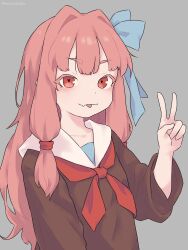 1girl :p highres kotonoha_akane looking_at_viewer pink_hair red_eyes semicolonize solo tongue tongue_out v voiceroid