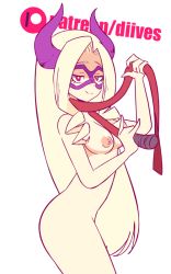 10s 1girl :d animated animated_gif arm_up artist_name ass ass_shake blonde_hair boku_no_hero_academia bouncing_breasts breasts closed_mouth diives domino_mask drill_hair female_focus half-closed_eyes hands_up happy holding holding_whip horns long_hair looking_at_viewer mask medium_breasts mount_lady naughty_face nipples nude open_mouth parted_bangs patreon patreon_username purple_eyes simple_background smile solo standing teeth tongue twin_drills very_long_hair watermark weapon whip white_background white_hair