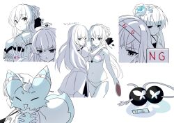 Rule 34 | 2girls, :&lt;, :/, = =, animal print, bare shoulders, black bow, bow, bow bra, bra, braid, breasts, butterfly print, collarbone, commentary request, cowboy shot, crossed bangs, crown braid, food, frown, hair between eyes, hair bobbles, hair bow, hair bun, hair ornament, hair ribbon, hands on another&#039;s shoulders, headband, holding table tennis paddle, inari (summer pockets), limited palette, long hair, looking at another, looking at viewer, looking back, medium breasts, miniskirt, multiple girls, multiple views, navel, nontraditional miko, official alternate costume, on head, outstretched hand, panties, puffy short sleeves, puffy sleeves, ribbon, school uniform, shaved ice, shirt, short sleeves, siblings, sidelocks, simple background, single hair bun, sisters, skirt, sorakado ai, sorakado ao, summer pockets, summer pockets school uniform, tagame (tagamecat), translation request, twins, twintails, underwear, underwear only, upper body, v-shaped eyebrows, very long hair, white bra, white panties, white shirt, white skirt