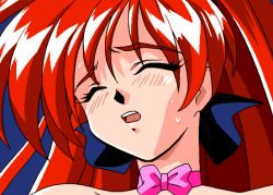 1990s_(style) animated animated_gif blush choker closed_eyes game_cg honjoji_akira implied_rape long_hair looking_down lowres official_art open_mouth red_eyes red_hair retro_artstyle ribbon solo sweat sweatdrop tears topless_female viper_(series) viper_v16 waking_up