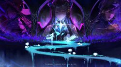 Rule 34 | 1girl, asymmetrical horns, black hair, blue hair, breasts, colored inner hair, demon horns, flower, hair ornament, highres, hololive, hololive english, horns, long hair, mole, mole under eye, multicolored hair, multiple views, nerissa ravencroft, paw chie, red eyes, two-tone hair, uneven horns, very long hair, virtual youtuber, wings