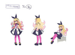 ace_(playing_card) ace_of_hearts azure_striker_gunvolt azure_striker_gunvolt_2 black_ribbon black_skirt blonde_hair card concept_art full_body hair_ribbon heart holding holding_card long_hair multicolored_hair multiple_views official_art pantera_(gunvolt) pantyhose pink_hair pink_pantyhose playing_card purple_eyes reference_sheet ribbon shirt simple_background sitting skirt standing streaked_hair white_background white_shirt zonda_(gunvolt)
