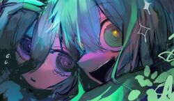 2girls 74r0l9 :d :o @_@ absurdres autooohyo friends green_hair hands_on_another&#039;s_head highres looking_at_viewer multiple_girls open_mouth original smile star_(symbol) sweatdrop tagme tearing_up