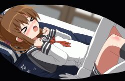 1boy 1girl admiral_(kancolle) animated animated_gif brown_hair convenient_censoring crying crying_with_eyes_closed hangaku hetero highres implied_sex inazuma_(kancolle) kneehighs sailor_collar school_uniform serafuku sex socks tagme