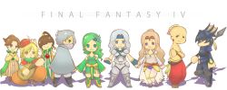 1990s_(style) 3girls 5boys armor blonde_hair blue_eyes boots braid brown_eyes brown_hair cain_highwind cape cecil_harvey chibi crossed_arms detached_sleeves earrings edward_geraldine erigilost final_fantasy final_fantasy_iv edward_chris_von_muir green_eyes green_hair grey_hair hair_bun hair_ornament hat headband helmet holding_hands jewelry leotard long_hair lute_(shino) multiple_boys multiple_girls palom polearm ponytail porom purple_eyes retro_artstyle rosa_farrell rydia_(ff4) short_hair shoulder_pads single_braid single_hair_bun sitting spear tiara weapon yang_fang_leiden yellow_eyes