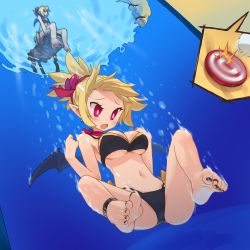 1girl barefoot bikini breasts bubble disgaea dunk_tank feet female_focus highres large_breasts md5_mismatch nail_polish orz_(orz57) rozalin soles solo swimsuit toe_scrunch toenail_polish toenails toes underboob underwater water