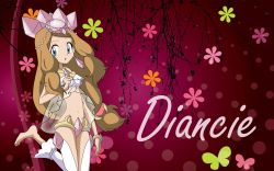 1girl artist_request barefoot blue_eyes bra bracelet bracer breasts cosplay crotch_rub diamond_(gemstone) diamond_panties diancie diancie_(cosplay) earrings feet female_focus gen_6_pokemon groin hidden_vibrator highres jewelry legendary_pokemon light_brown_hair long_hair looking_at_viewer low-tied_long_hair midriff mythical_pokemon navel nintendo nose panties pokemon pokemon_(anime) pokemon_xy revision serena_(pokemon) sex_toy solo source_request tagme underwear vibrator wide_hips