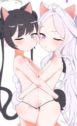 2girls absurdres anal anal_beads anal_object_insertion anal_tail animal_ears belly-to-belly black_hair blue_archive blue_eyes breast_press breasts butt_plug cat_ears cat_tail cowboy_shot fake_tail from_side gloves groin hair_ornament hairclip halo highres hina_(blue_archive) hug jitome kisaki_(blue_archive) loli long_hair looking_at_viewer lowleg lowleg_panties multiple_girls object_insertion one_eye_closed panties paw_gloves pink_eyes rinki_(rink2) sex_toy small_breasts symmetrical_docking tail thong topless_female tsurime underwear white_background white_hair
