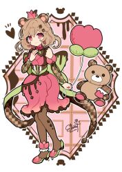 Rule 34 | 1girl, animal balloon, animal ears, balloon, bear ears, brown hair, brown thighhighs, elina (e2n04n), flower, flower balloon, footwear flower, frills, hair ornament, original, short hair, solo, thighhighs
