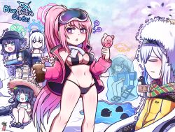 6+girls ? ?? aqua_eyes backpack bag battery belt bikini bird black_belt black_bikini black_footwear black_hair blue_archive blue_halo blue_headwear blue_hoodie blue_one-piece_swimsuit blue_ribbon blush breasts brown_hair cellphone chair chestnut_mouth closed_eyes closed_mouth commentary copyright_name crossed_arms crying cup drinking_glass drinking_straw eimi_(blue_archive) eimi_(swimsuit)_(blue_archive) electric_fan emoji frilled_one-piece_swimsuit frills frozen glacier glasses goggles goggles_on_head green_halo grey_halo hairband halo hand_fan hand_on_own_face handheld_electric_fan himari_(blue_archive) holding holding_cup holding_fan holding_phone hood hoodie jacket korean_text medium_breasts miyako_(blue_archive) miyako_(swimsuit)_(blue_archive) miyu_(blue_archive) miyu_(swimsuit)_(blue_archive) moe_(blue_archive) moe_(swimsuit)_(blue_archive) multicolored_scarf multiple_girls navel off-shoulder_one-piece_swimsuit off_shoulder one-piece_swimsuit open_mouth penguin phone pink_eyes pink_halo pink_jacket pleading_eyes pleading_face_emoji ponytail powered_wheelchair purple_hair rabbit_platoon_(blue_archive) ribbon rifle_cartridge saki_(blue_archive) saki_(swimsuit)_(blue_archive) sandals scarf shasa2456 sign signature sitting ski_goggles smartphone smile snot stamp_mark streaming_tears striped_clothes striped_hairband swimsuit tears trembling water wheelchair white_bikini white_halo white_scarf yellow_halo yellow_jacket