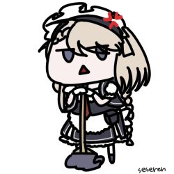 1girl anger_vein animated animated_gif braid braided_ponytail lowres maid mop seseren triangle_mouth