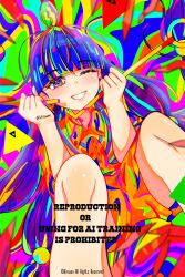 1girl absurdres bad_source blue_eyes fossilized_wonders full_body highres hirwannew long_hair looking_at_viewer michigami_nareko open_mouth short_hair simple_background smile solo tagme touhou
