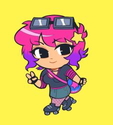 Rule 34 | cdromarts, fishnet pantyhose, fishnets, highres, missing tag, multicolored hair, pantyhose, pink hair, ramona flowers, scott pilgrim (series), skates
