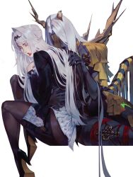 black_shoes black_skin bodystocking closed_eyes colored_skin ethereal_(zenless_zone_zero) high_heels highres red_lips shatukawa shoes siblings simple_background sisters skirt spoilers white_skirt yijiang_(zenless_zone_zero) yixuan_(trails_of_ink)_(zenless_zone_zero) yixuan_(zenless_zone_zero) zenless_zone_zero