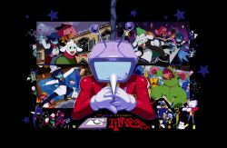 4girls 6+boys 6+others animal_ears ant_tenna apron armlet band_(music) belt bendedede black_background black_belt black_boots black_eyes black_gloves black_hat black_jacket black_pants black_ribbon black_shoes blue_belt blue_dress blue_hair blue_hat blue_jacket blue_pants blue_skin blue_vest boots bracelet cake cake_slice cape chef_hat cloak closed_eyes closed_mouth colored_skin colored_teeth cowboy_hat deltarune dinosaur_costume dress drink drum drum_set drumsticks electric_guitar elnina_(deltarune) fingerless_gloves food furry furry_female furry_male glasses gloves goat_boy goat_ears goat_horns green-framed_eyewear green_cloak grey_hair guitar hand_on_headwear hat heart highres holding holding_drumsticks holding_guitar holding_instrument holding_microphone horns horse horseback_riding instrument jacket jewelry kris_(cooking_show)_(deltarune) kris_(dark_world)_(deltarune) kris_(deltarune) kris_(lightners_live)_(deltarune) kris_(shootout)_(deltarune) lancer_(deltarune) lanino_(deltarune) long_hair long_sleeves microphone milk mohawk multiple_boys multiple_girls multiple_others multiple_views music neck_ribbon necktie open_mouth pants pink_cape pink_horns pink_scarf pippins_(deltarune) playing_instrument purple_hair purple_pants purple_shirt rabbick_(deltarune) ralsei ralsei_(cooking_show) ralsei_(lightners_live) ralsei_rancher ramb_(deltarune) red_necktie ribbick_(deltarune) ribbon riding round_eyewear rouxls_kaard sandwich scarf serious_trashy shadowguy_(deltarune) sharp_teeth shirt shoes short_hair shuttah_(deltarune) singing spamton_g._spamton spiked_armlet spiked_bracelet spikes star_(symbol) susie_(cooking_show)_(deltarune) susie_(dark_world)_(deltarune) susie_(deltarune) susie_(lightners_live)_(deltarune) susie_(shootout)_(deltarune) susiezilla tailcoat teeth the_original_starwalker toriel toriel_(dark_world) twintails undyne undyne_(dark_world) vest waist_apron white_apron white_gloves white_shirt yellow_boots yellow_necktie yellow_shoes yellow_teeth zapper_(deltarune)