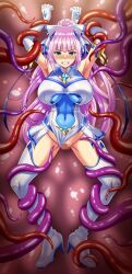 1girl absurdres armpits arms_up blue_eyes blush boots bound bow bowlegged_pose breasts censored clenched_teeth clothing_aside covered_navel elbow_gloves element_venus full_body glaring gloves hair_bow high_heel_boots high_heels high_ponytail highres impossible_clothes kisaragi_nozomi large_breasts legs_apart leotard leotard_aside long_hair looking_at_viewer magical_girl mosaic_censoring multicolored_leotard pink_hair ponytail pussy raised_eyebrows rape restrained scowl shinsou_seiki_elementia shiny_clothes shiny_skin sirano skin_tight skirt solo spread_legs standing teeth tentacles thigh_boots thighhighs two-tone_leotard white_gloves white_leotard wide_ponytail