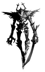 Rule 34 | 1other, armor, breastplate, deltarune, facing viewer, full armor, full body, greaves, greyscale, helmet, highres, holding, holding sword, holding weapon, monochrome, other focus, pauldrons, roaring knight, shoulder armor, simple background, solo, sword, weapon, white background, xiaolongbao (rgqbarmewi35887)
