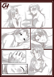 1boy 1girl absurdres aftersex asamiya_athena blushing_female brown_hair charlyarts highres hug idol kusanagi_kyou nude psycho_soldier purple_hair sleeping snk the_king_of_fighters