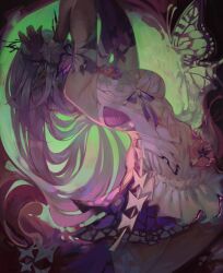 1girl arched_back castorice_(honkai:_star_rail) clutching_head cowboy_shot highres honkai:_star_rail honkai_(series) long_hair shatukawa solo very_long_hair