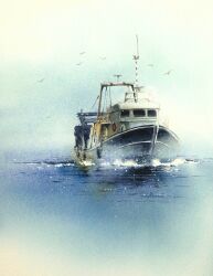 animal blue_sky boat day highres nature no_humans ocean original shimizu_megumi_(m_acquerello) sky water watercraft window