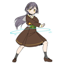 &gt;:) 1girl black_socks blush_stickers brown_dress brown_shoes closed_mouth commentary_request copyright_request dress full_body grey_hair hair_ornament hasu_no_sora_school_uniform kamen_rider katsuragi_izumi link!_like!_love_live! loafers long_hair long_sleeves looking_at_viewer love_live! medium_dress neckerchief pleated_dress rider_belt sailor_collar sailor_dress school_uniform shinanoya_(satanicad) shoes simple_background slit_pupils smile socks solo split_mouth triangle_hair_ornament v-shaped_eyebrows virtual_youtuber white_background white_sailor_collar winter_uniform wolf_cut yellow_eyes yellow_neckerchief