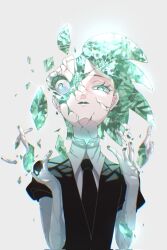 1other crack cracked_skin damaged eyeball eyelashes green_eyes green_hair hashtag-only_commentary highres houseki_no_kuni looking_at_viewer other_focus phosphophyllite simple_background spoilers syuta301 white_background