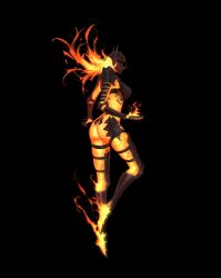 1girl absurdres armor ass black_background breasts elemental_(creature) fire fire_body fire_elemental flame_atronach from_side full_body helm helmet highres horns large_breasts long_hair monster_girl n0r0 simple_background solo the_elder_scrolls the_elder_scrolls_iv:_oblivion