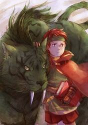 Rule 34 | 2boys, book, cloak, commentary, english commentary, fangs, fire emblem, fire emblem: path of radiance, green fur, green headband, headband, holding, holding book, laguz (fire emblem), male focus, muarim (fire emblem), multiple boys, nintendo, red eyes, red hair, short hair, shorts, tormod (fire emblem), youyuening