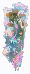 2girls ;d absurdres ame-chan_(needy_girl_overdose) black_hair blister_pack blonde_hair blue_bow blue_eyes blue_hair blue_serafuku blue_shirt blue_skirt bow chouzetsusaikawa_tenshi-chan cigarette collared_shirt dual_persona full_body hair_bow hands_up heart highres holding holding_cigarette joint_(drug) long_hair long_sleeves looking_ahead looking_at_viewer lsd multicolored_hair multiple_girls multiple_hair_bows needy_girl_overdose one_eye_closed open_mouth pill pill_bottle pink_bow pink_hair pleated_skirt purple_bow quad_tails red_shirt sanyang003 school_uniform serafuku shirt shoes sitting skirt smile smoke sparkle standing suspender_skirt suspenders twintails w w_over_eye white_background yellow_bow