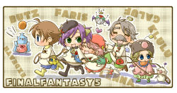 1990s_(style) 2boys 3girls :&gt; :d :o =_= akuyuu_(akuyuworld) apron armor beard beret blonde_hair blue_eyes boco boots bow brown_hair bartz_klauser cameo character_name chibi chocobo copyright_name crown embroidery exdeath closed_eyes facial_hair fangs faris_scherwiz final_fantasy final_fantasy_v galuf_halm_baldesion green_eyes grey_hair hair_bow halo hat heart hiryu hiryuu_(ff5) hug kindergarten kindergarten_teacher kindergarten_uniform krile_mayer_baldesion_(ff5) lenna_charlotte_tycoon monster moogle multiple_boys multiple_girls mustache o_o open_mouth pink_hair ponytail rope running short_hair short_twintails shorts siblings sisters smile square_enix syldra twintails walking wings