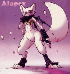 1girl alopex animal_ears arm_wrap face_paint fox_ears fox_tail furry leg_wrap no_pussy sarashi scarf snow tail teenage_mutant_ninja_turtles yellow_eyes