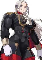 Rule 34 | 1girl, abs, breasts, edelgard von hresvelg, fire emblem, fire emblem: three houses, highres, large breasts, long hair, looking at viewer, musctonk, muscular, muscular female, nintendo, purple eyes, solo, white hair
