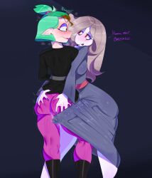 1futa 1girl amity_blight blush breasts english_text futa_with_female futanari hand_on_another&#039;s_ass highres little_witch_academia nail_polish sucy_manbavaran tayuri the_owl_house